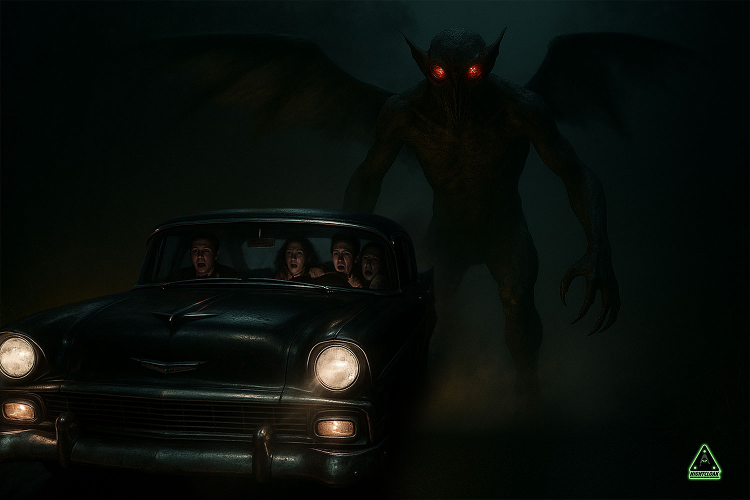 The Mothman terrifies two young couples.